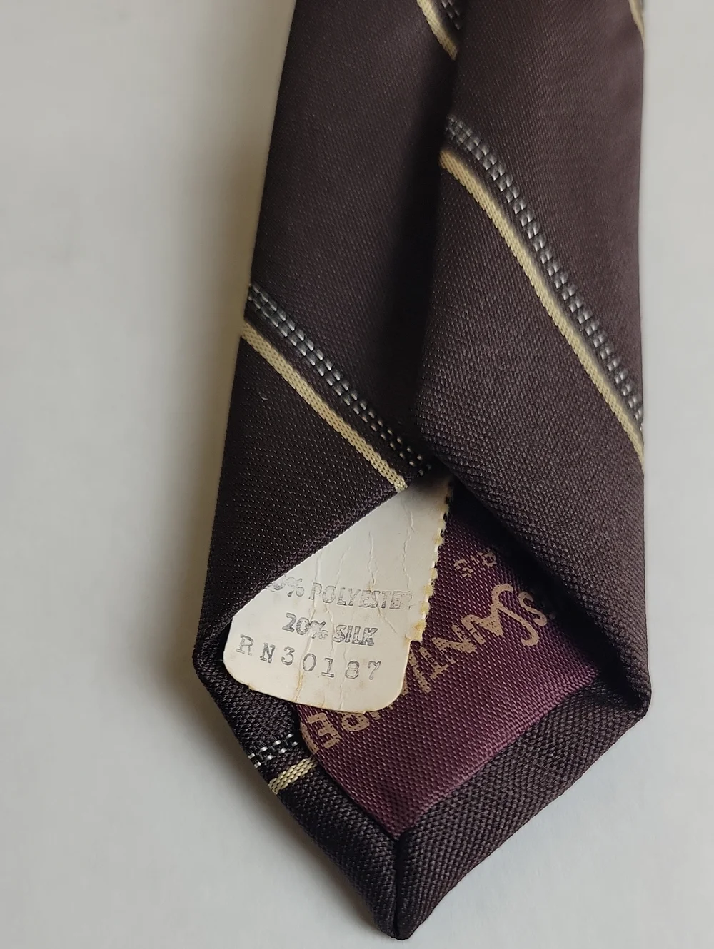 Yves Saint Laurent Men's Brown Silk Diagonal Stripe Tie with Beige Accents